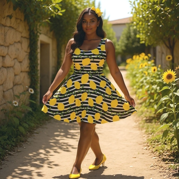 Stripe Lemon Summer Pin Up Dress - Picture 3 of 14